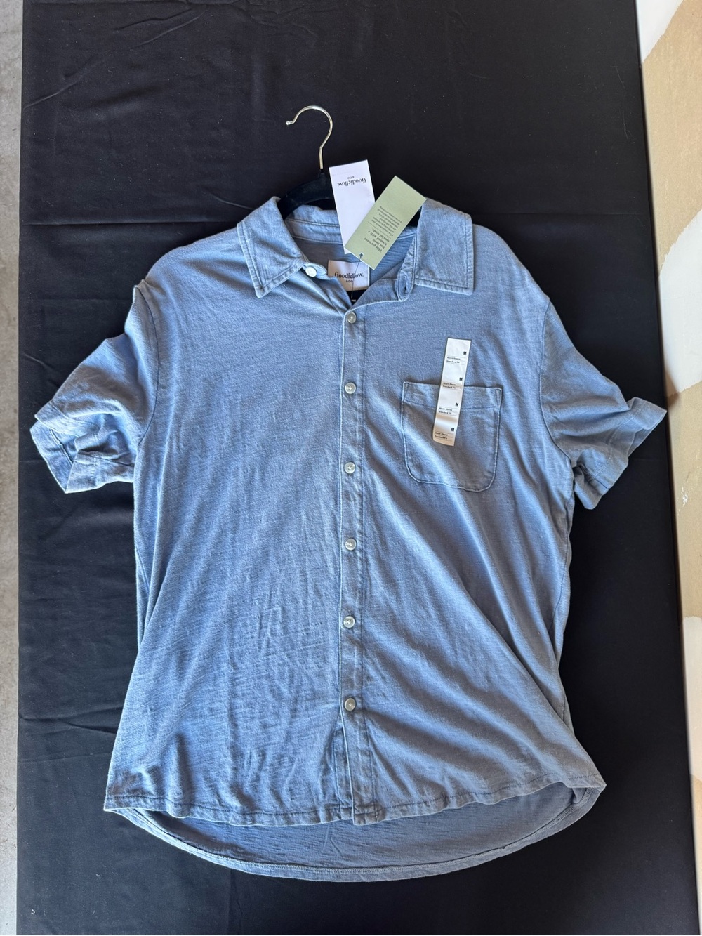 NWT Goodfellow & Co Men's Medium Slub Short Sleeve Button Down Shirt Slate Blue